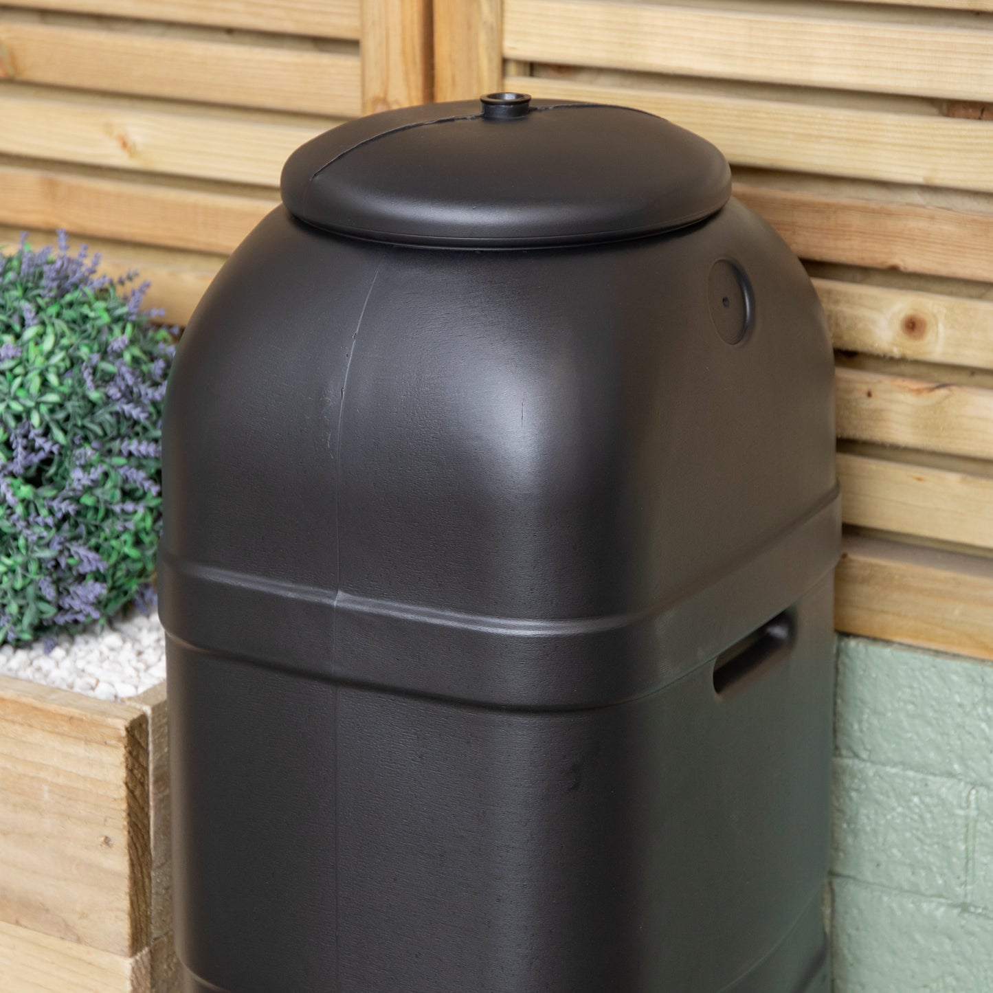 100L Slim Space Saver Water Butt With Lid & Tap Carry Handles in Black