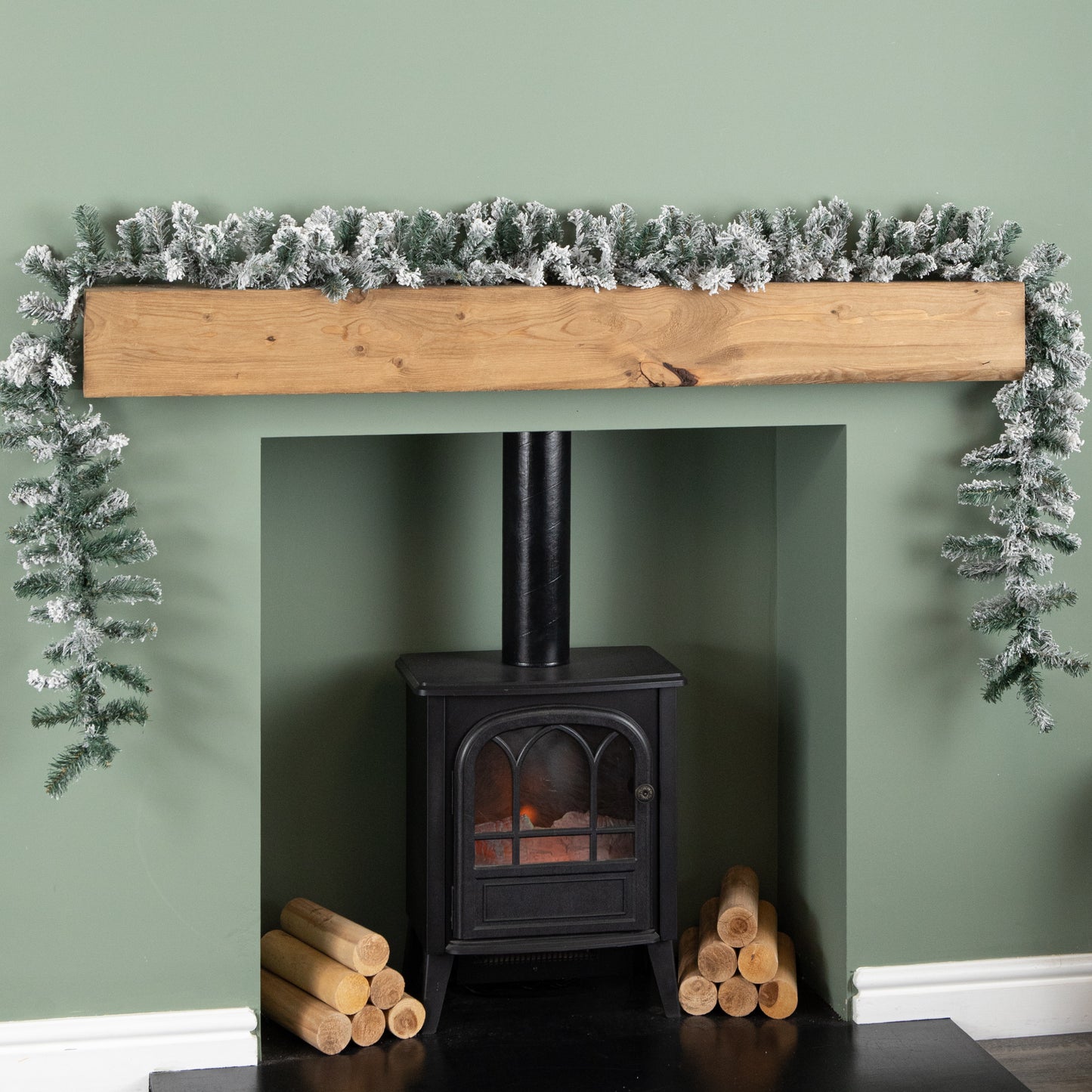 9ft (2.7m) Premier Christmas Snow Flocked Woodcote Fir Garland