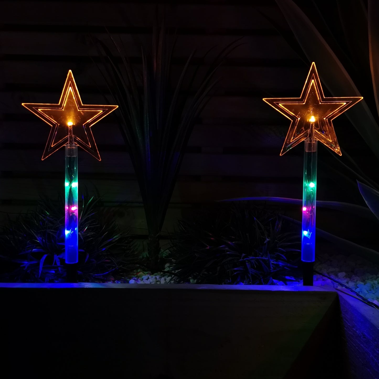 Set of 8 Battery Operated LED Multi Coloured Star Path Lights Christmas Decoration with Timer
