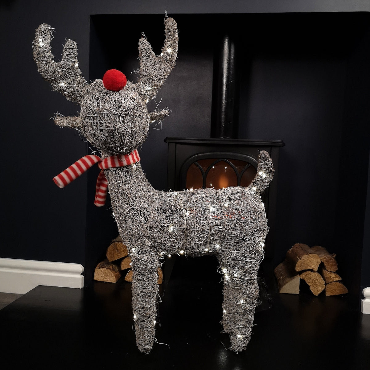 71cm Battery Operated Rattan Woven Comet Reindeer with Warm White LEDs