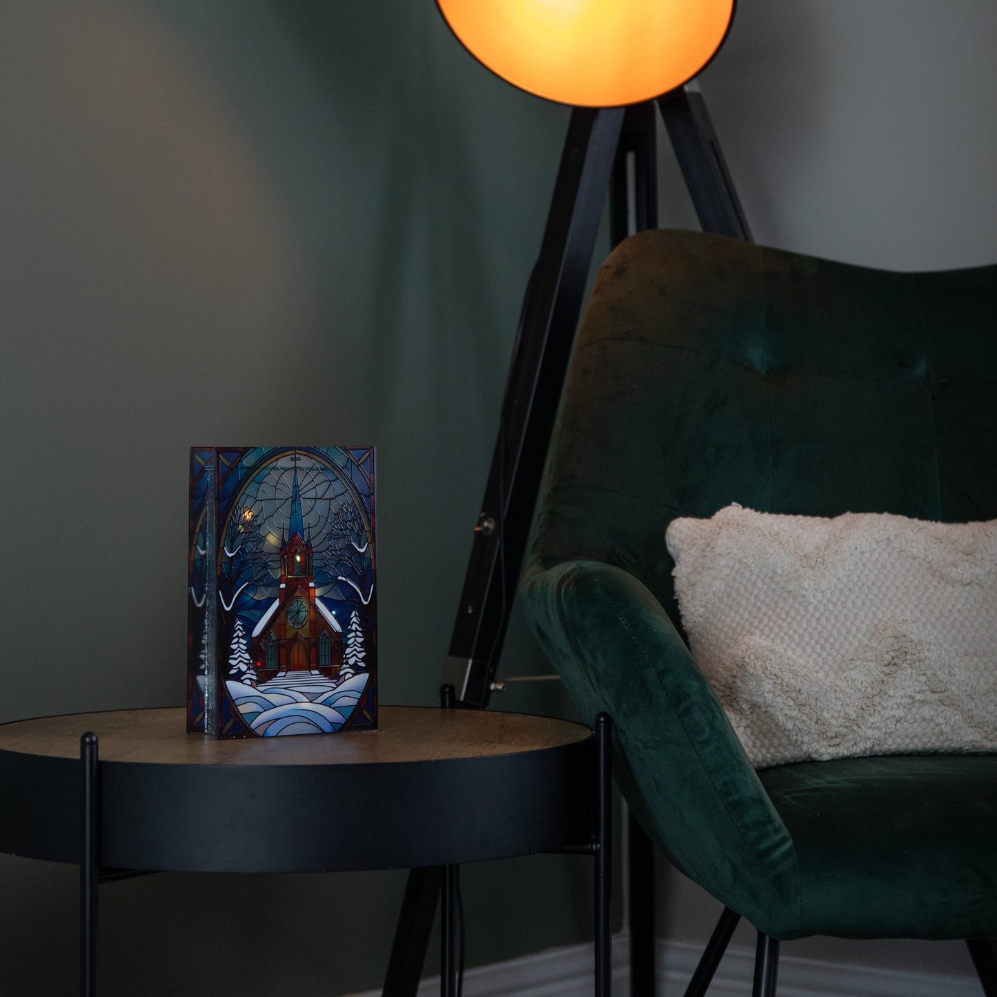 21cm Battery Operated Light up Double Sided Stained Glass Victorian Church Decoration with LEDs