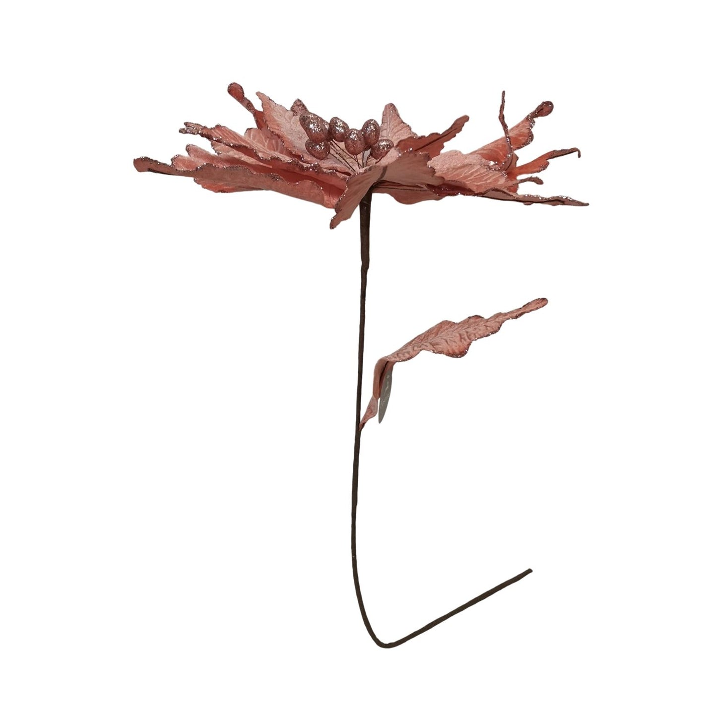 68cm Frosted Light Coral Pink Poinsettia Stem Christmas Decoration