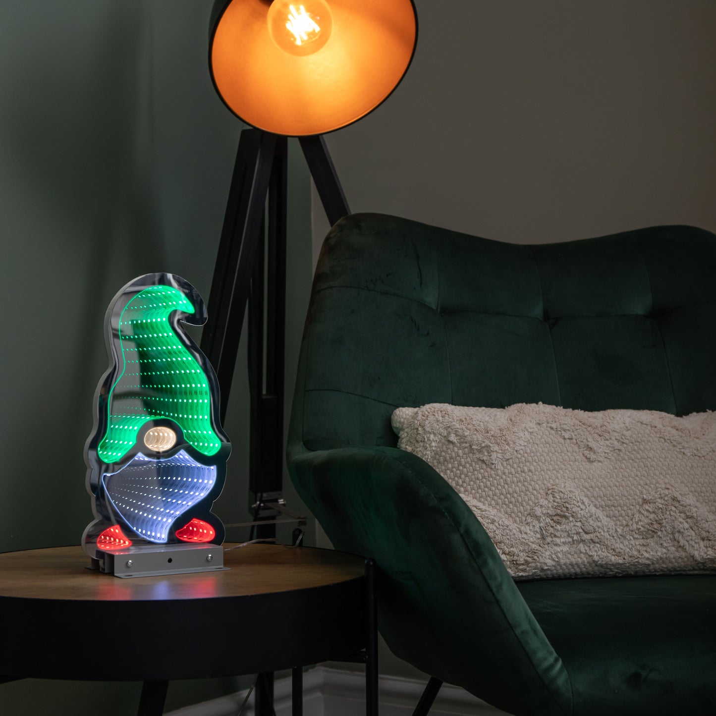 Factory Seconds: 30cm Infinity Light up Christmas Gonk Decoration with Green & White LEDs on Metal Base
