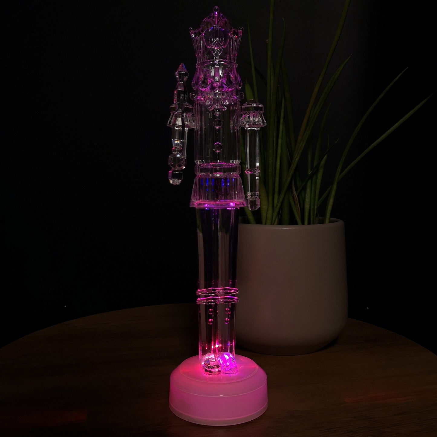 30cm Clear Acrylic Light up Christmas Nutcracker Decoration with Colour Changing LEDs