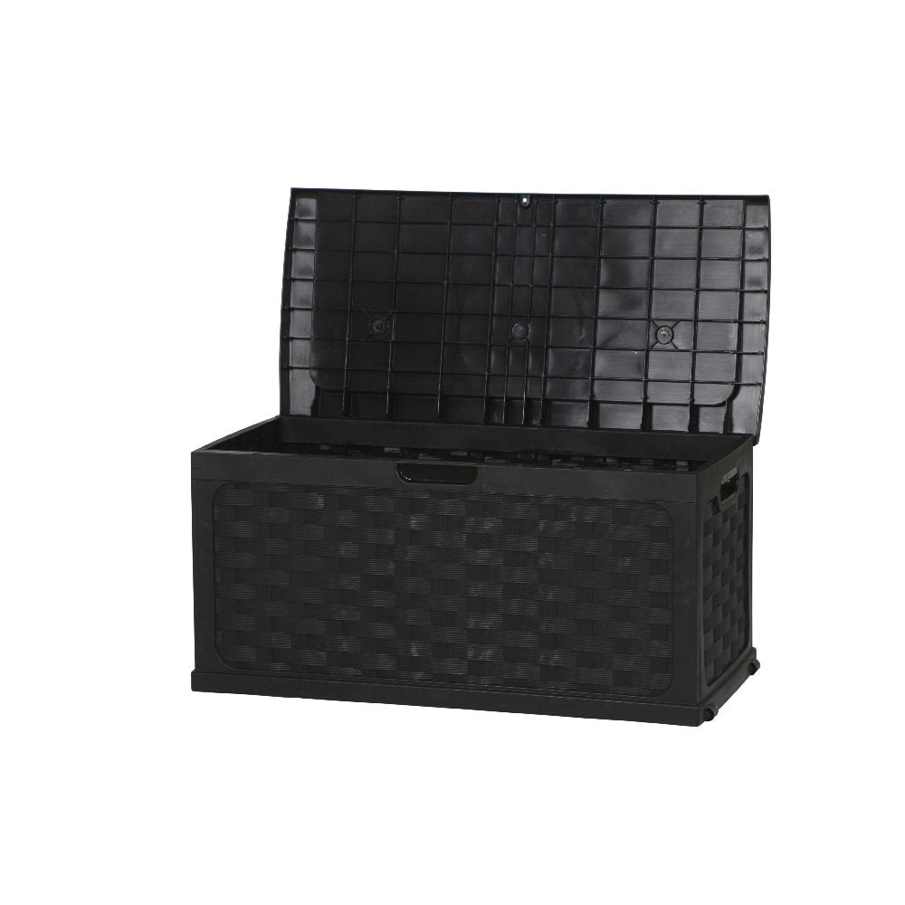 Factory Seconds: 335 Litre Rattan Style Garden Cushion Storage Box with Sit on Lid – Black