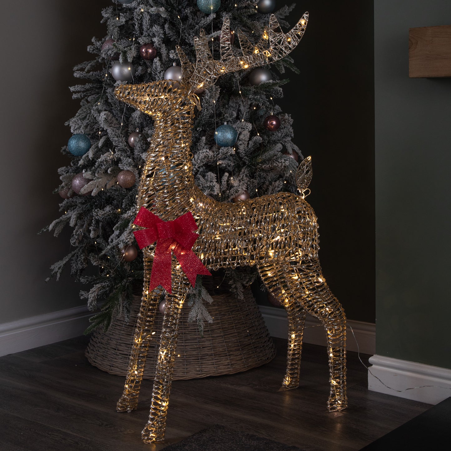 95cm Light up Gold Glitter Twist Christmas Reindeer with 94 Warm White LEDs