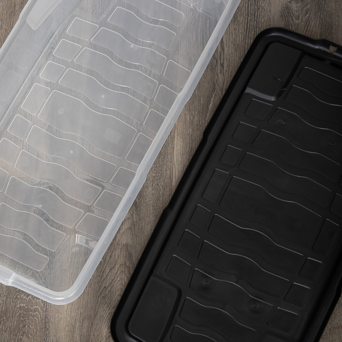 42 Under Bed Clear Stackable and Nestable Storage Box with Black Lid