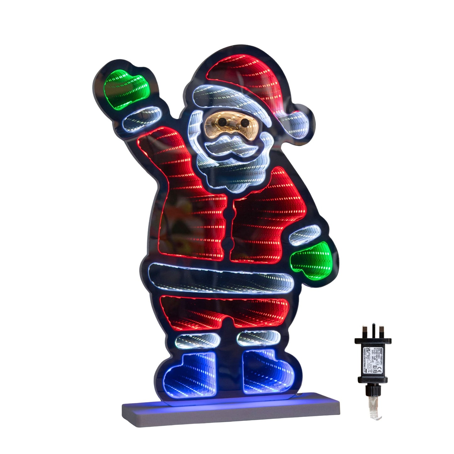 40cm Light up Waving Santa Infinity Light Christmas Decoration with Multi-Coloured LEDs