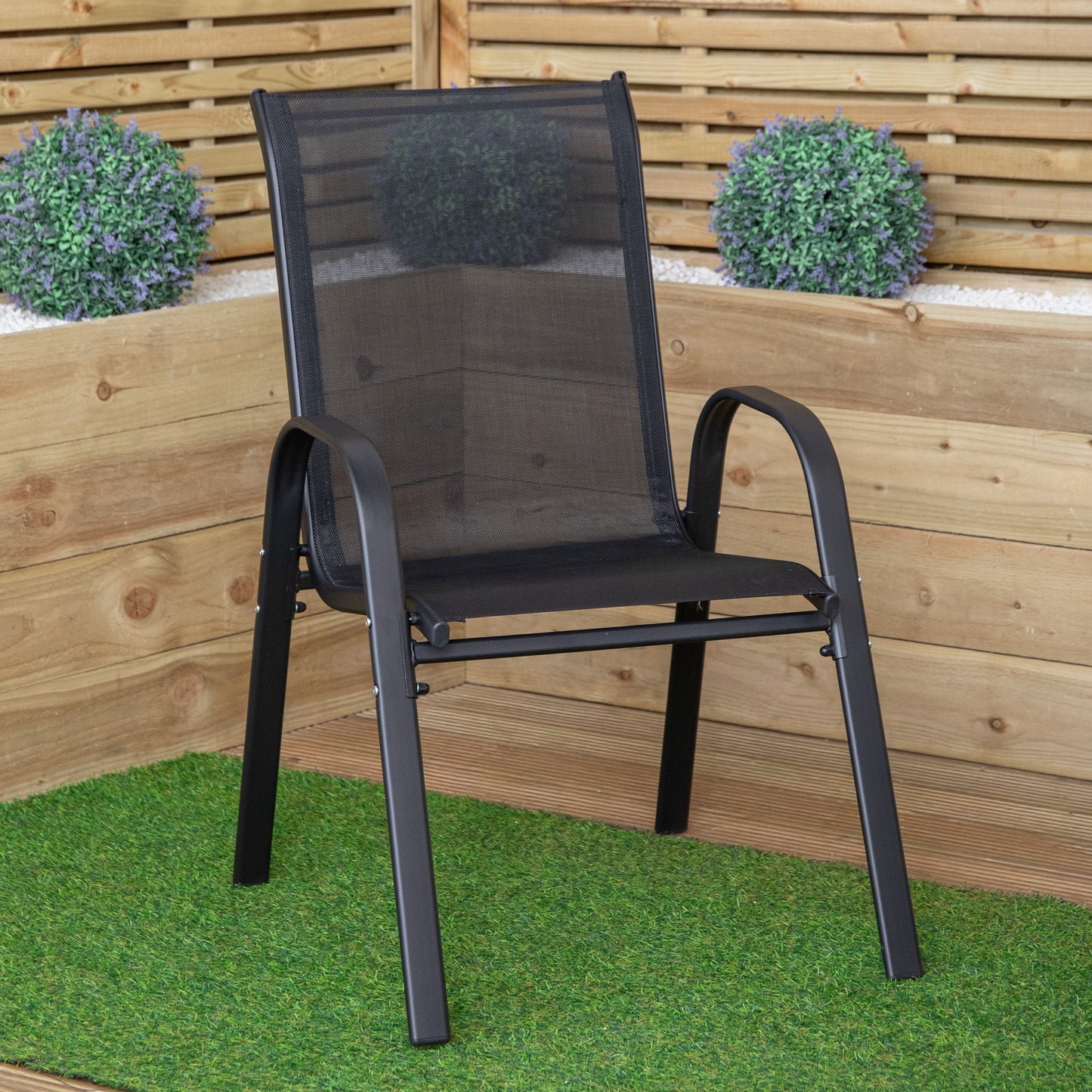 Set of 6 Outdoor Garden Patio Textilene Furniture Chairs in Black