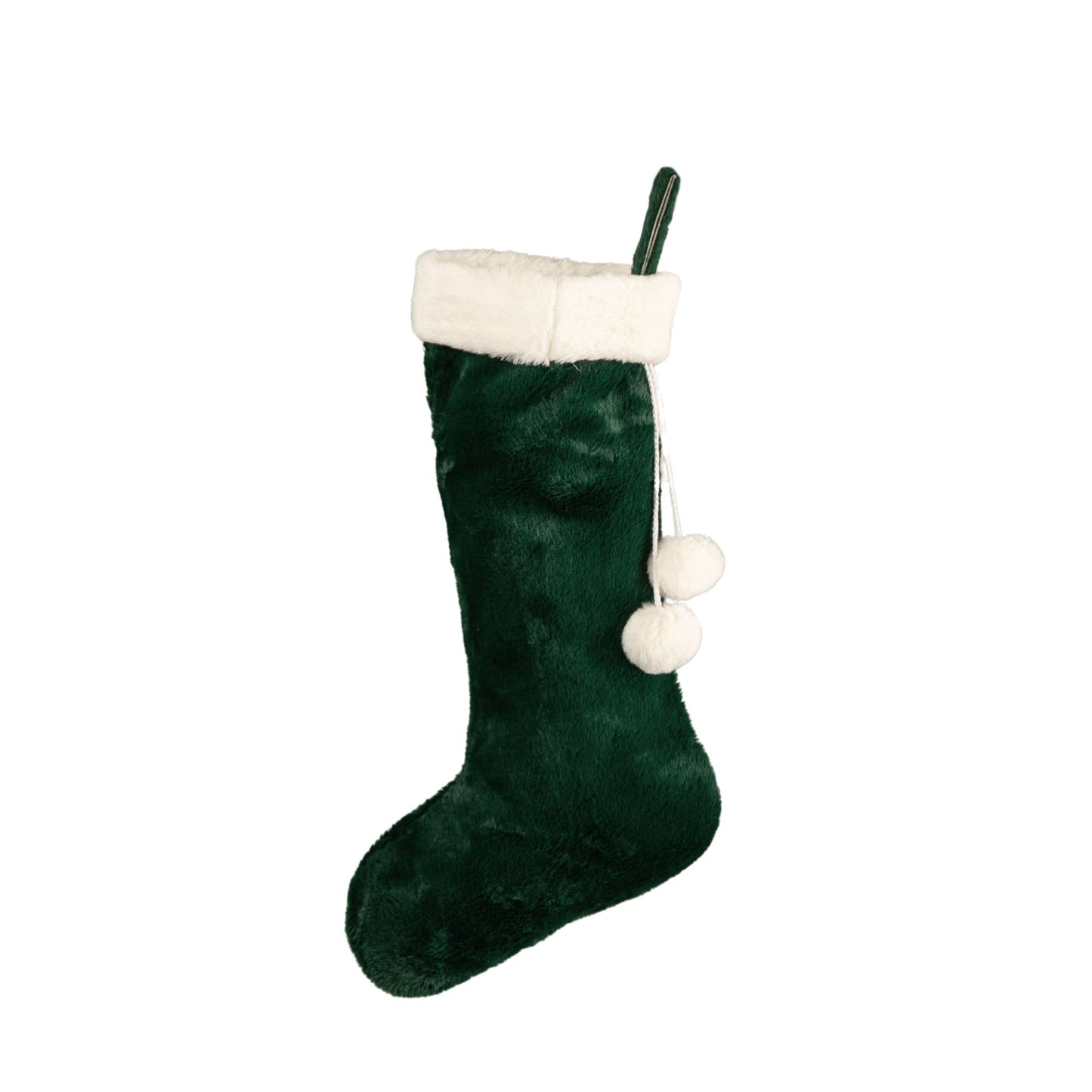 60cm Green Christmas Stocking with White Cuff and Pom Poms