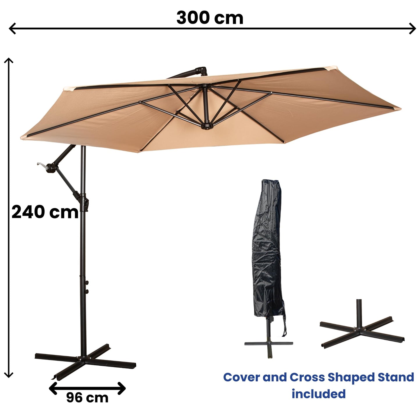 Factory Seconds: 3m Cantilever Parasol in Beige with Crank Handle for Patio Garden Banana Parasol with UV Protection Outdoor Umbrella Sun Shades for Garden