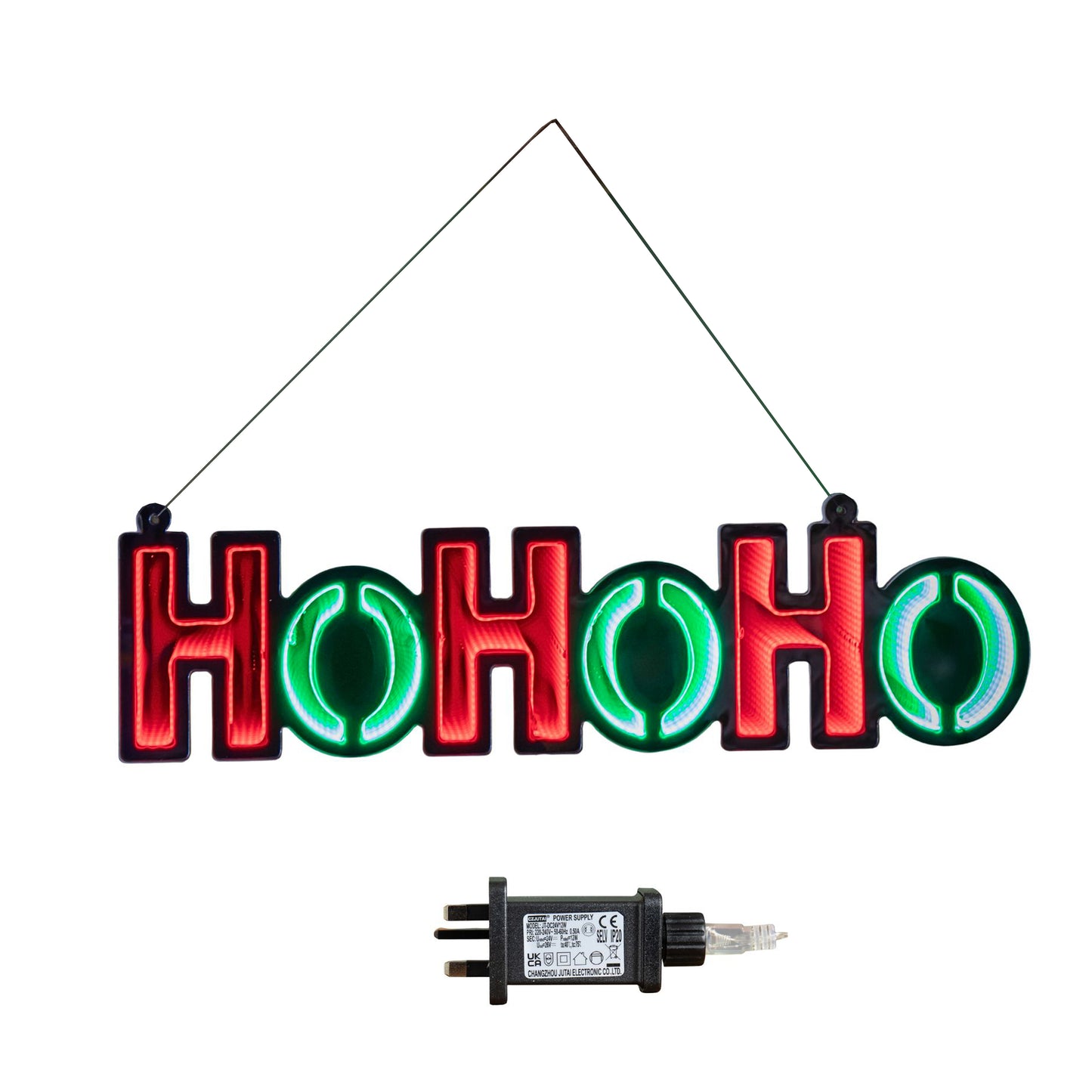 40cm Light up Hanging Ho Ho Ho Christmas Infinity Mirror Sign with Red and Green LEDs