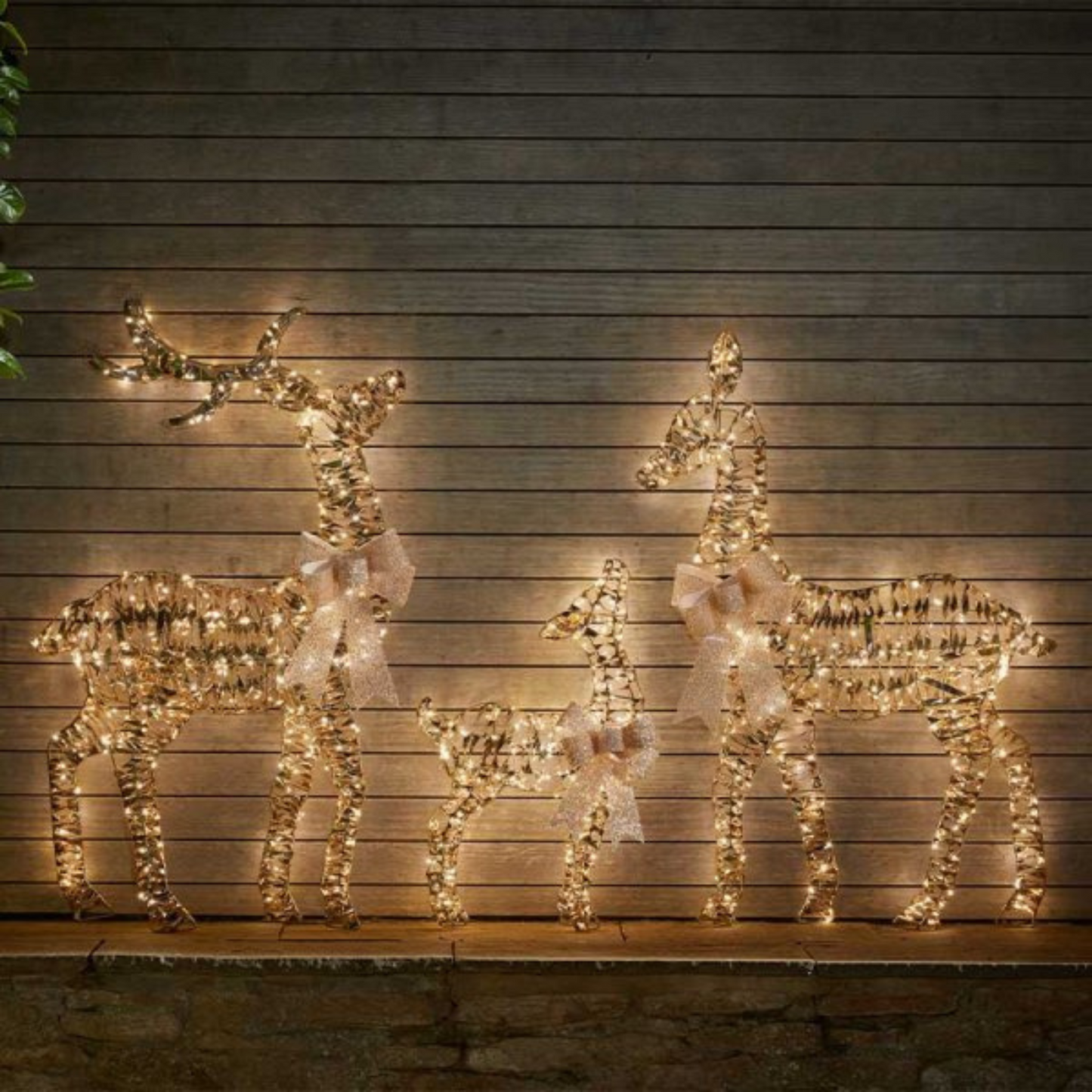 Set of 3 Light up Gold Twist Christmas Deer Family with Multi-Action Warm White LEDs