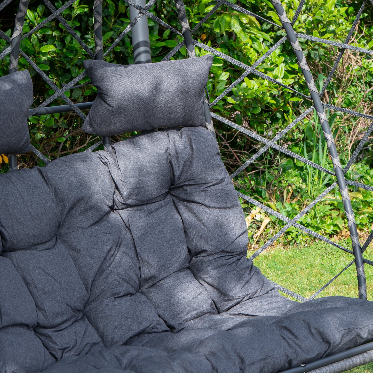 Samuel Alexander 2 Seater Hanging Garden Rattan Egg Chair with Steel Frame and Waterproof Cover in Grey
