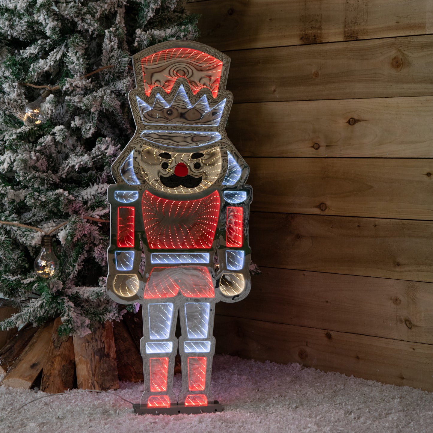 87cm LED Infinity Standing Christmas Nutcracker Decoration with Metal Base in Red & White