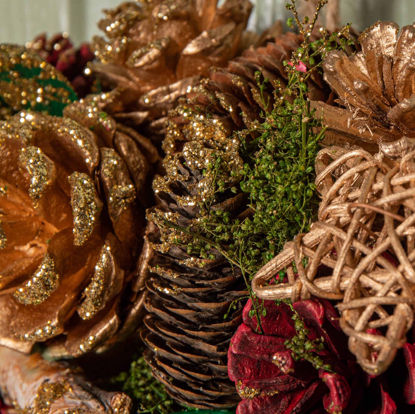 36cm Red Hanging Christmas Wreath with Red Berries and Pinecones