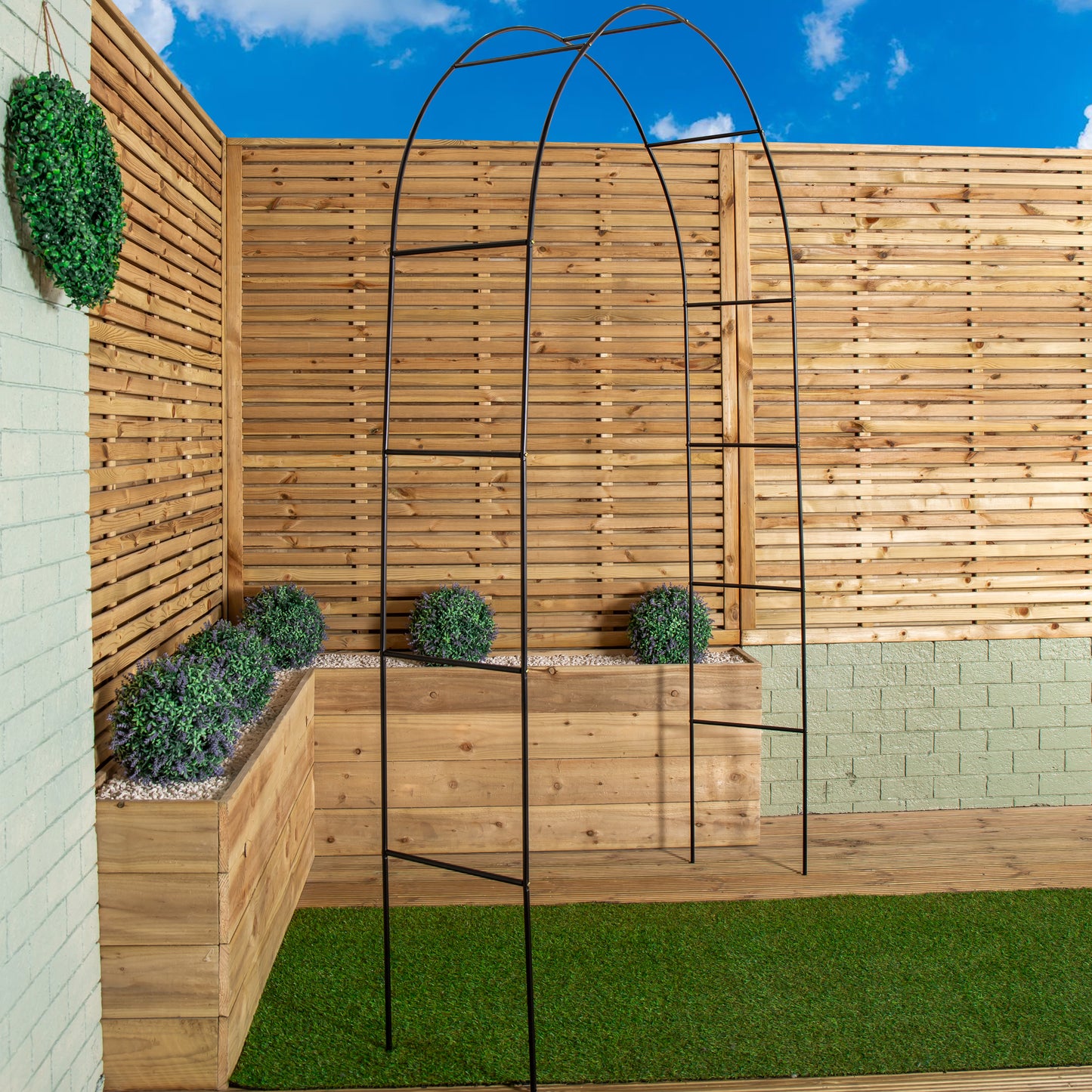 2.4m x 1.4m Black Metal Garden Arch Trellis for Climbing Plants