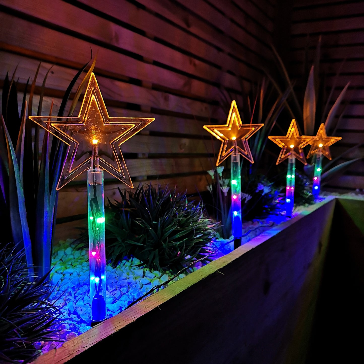 Set of 8 Battery Operated LED Multi Coloured Star Path Lights Christmas Decoration with Timer