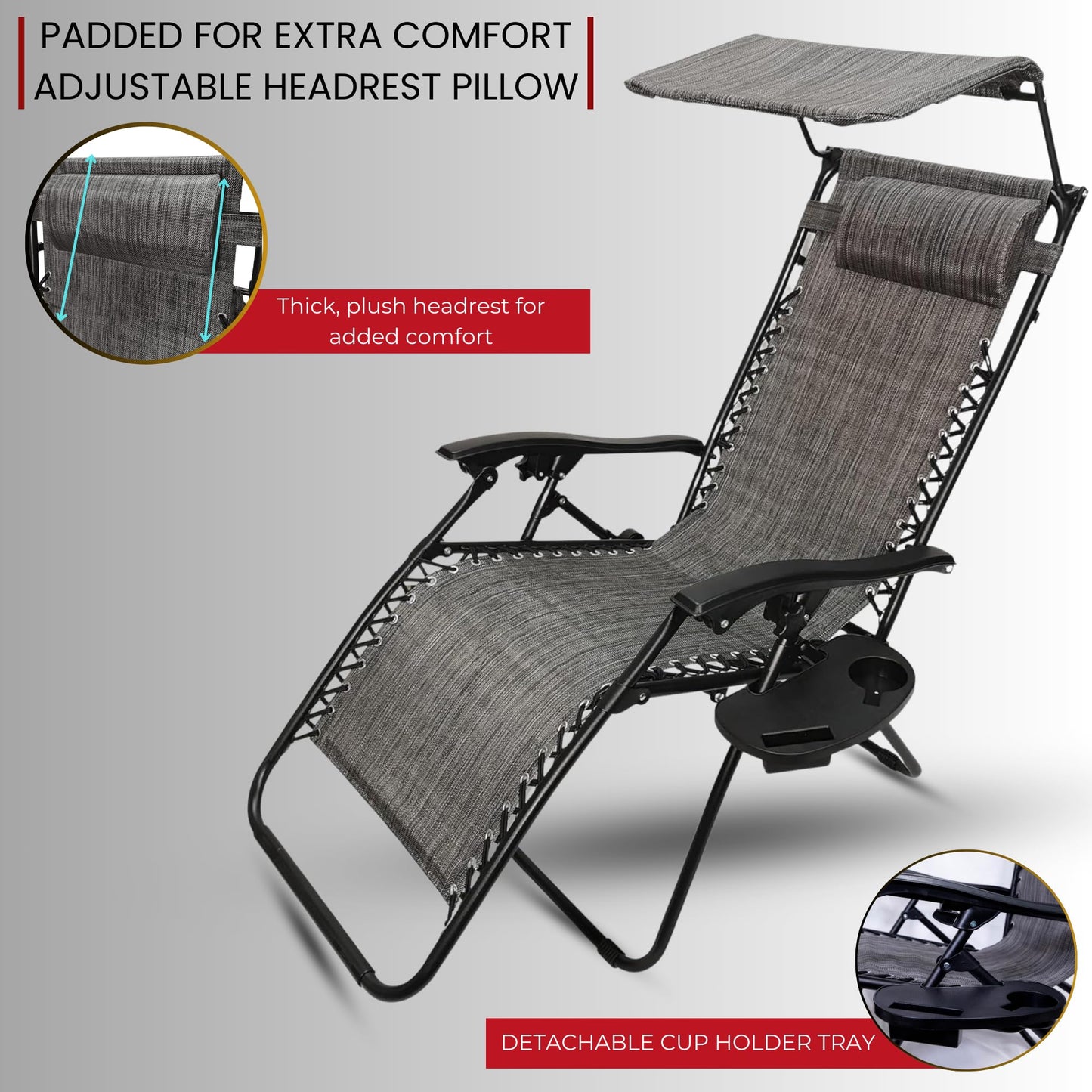 Factory Seconds: Pack of 2 Multi Position Garden Gravity Relaxer Chair Sun Loungers with Sun Canopy in Grey