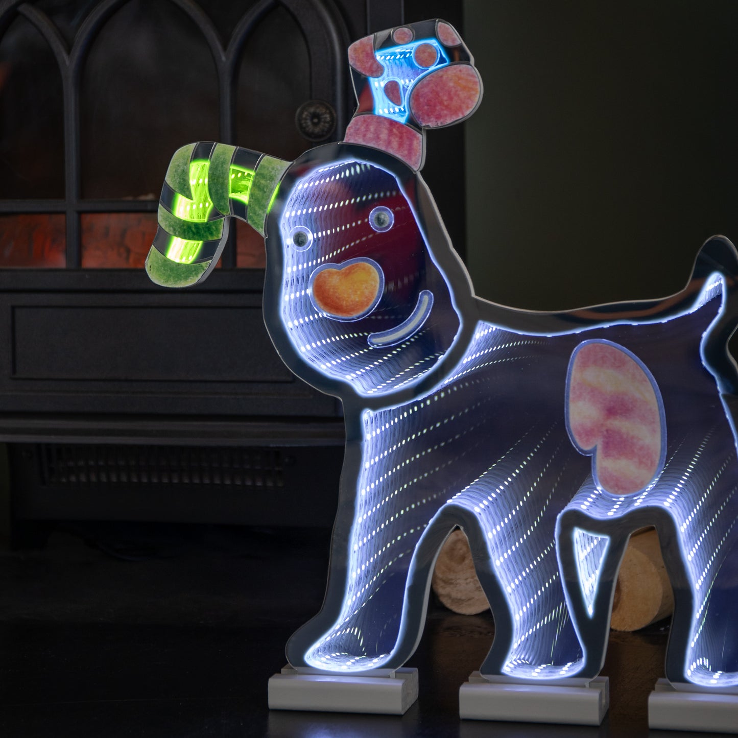 40cm LED Infinity Snowdog Christmas Decoration with Wooden Base