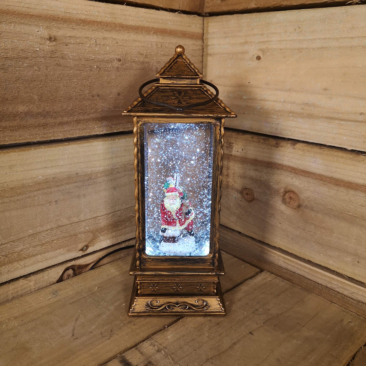 27cm Premier Christmas Water Spinners Antique Effect Lantern with Santa Scene Dual Powered