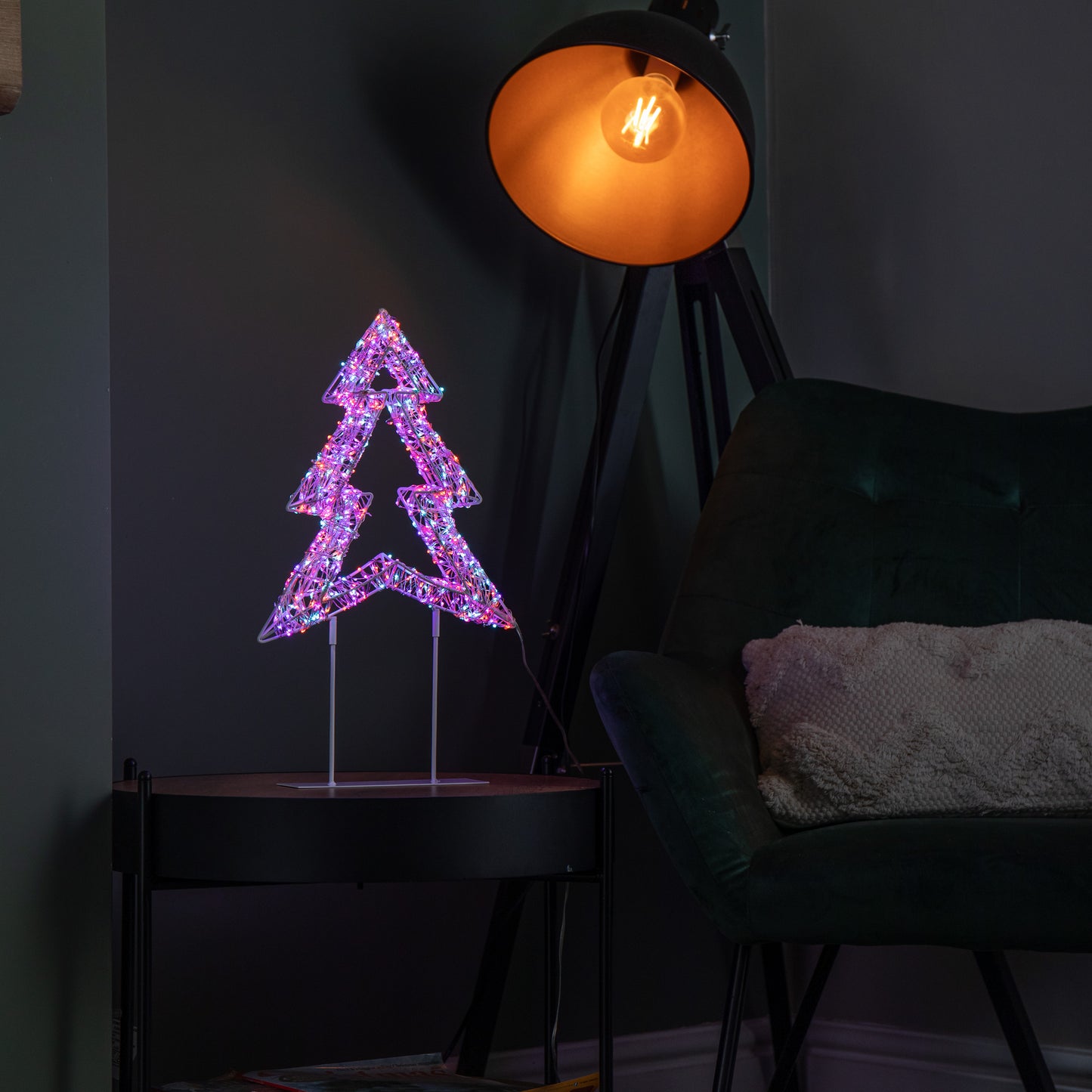 45cm Light up White Christmas Tree on Metal Stand with Twinkling Rainbow LEDs