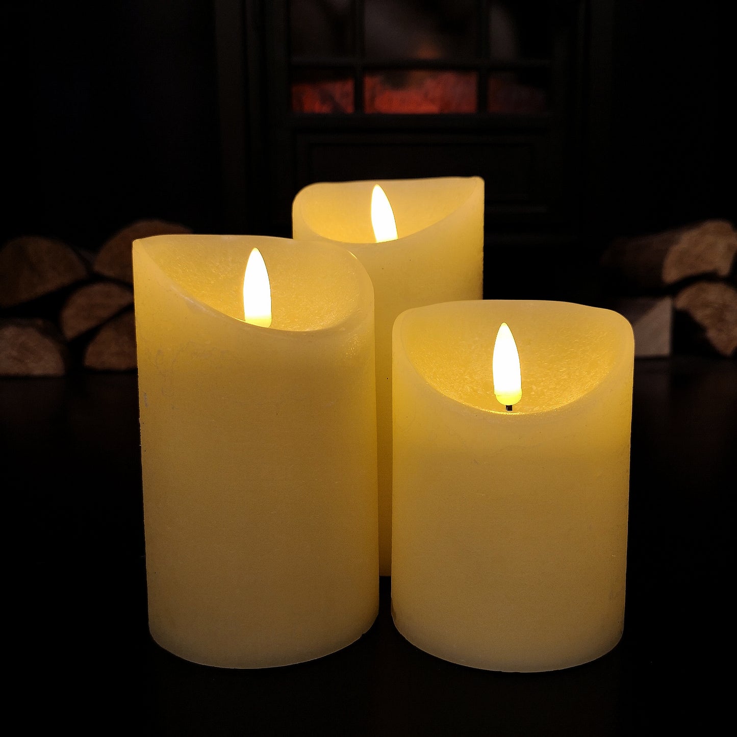 Set of 3 Flickabright Christmas Flickering Cream Candles Small, Medium, Large