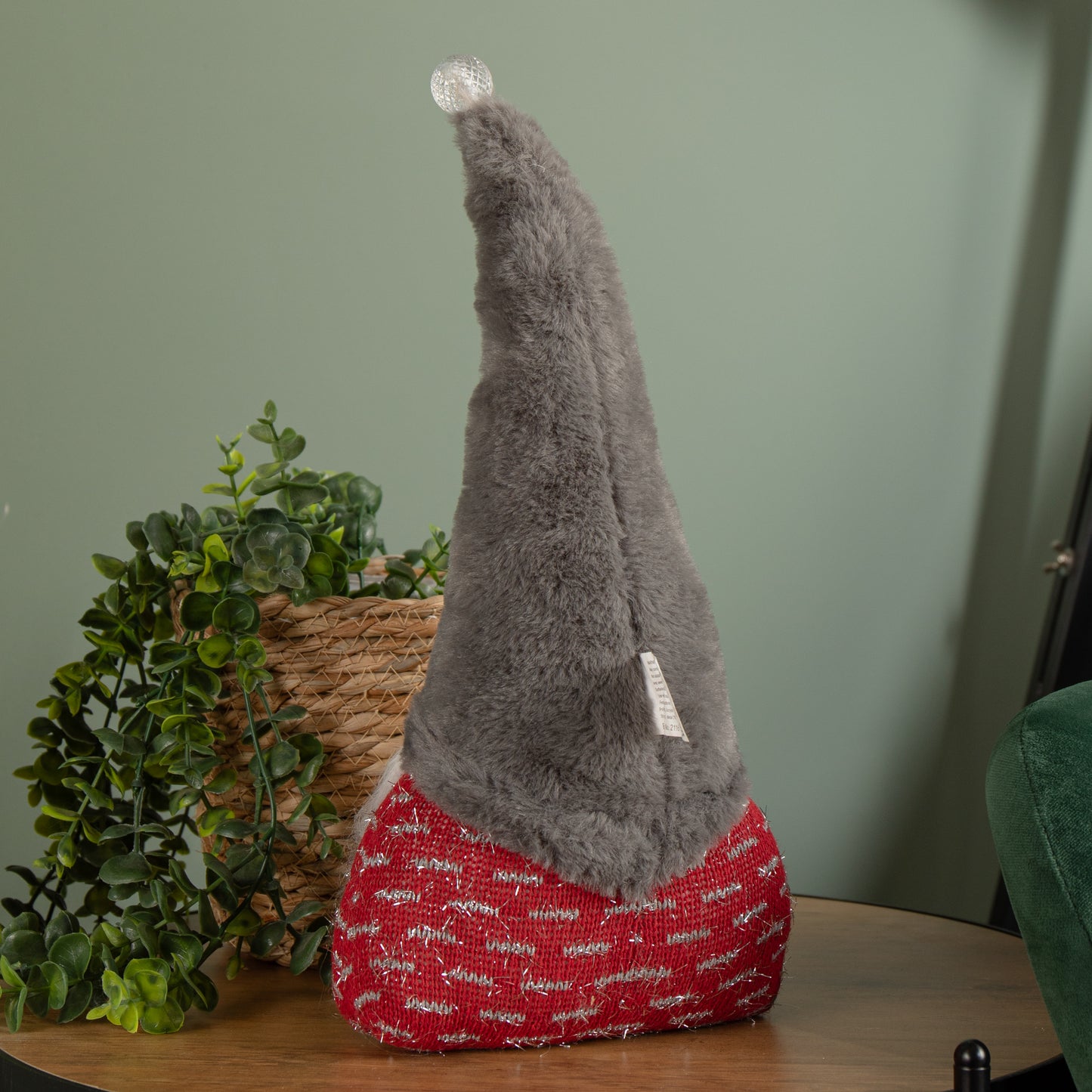 35cm Battery Operated Light up Christmas Gonk with Grey Hat & Red Body