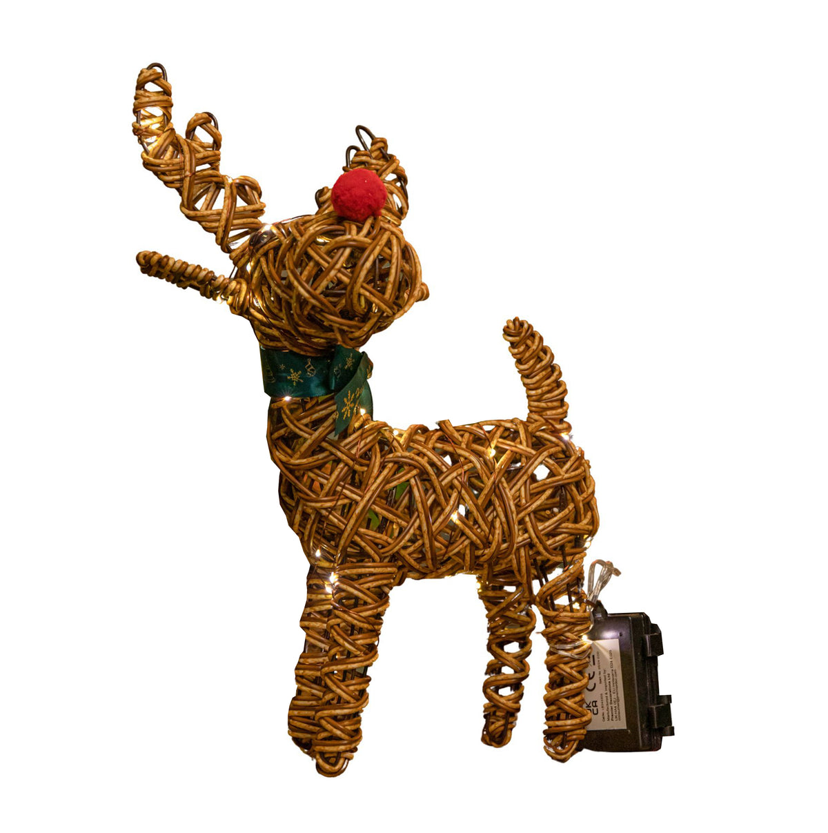 37cm Battery Operated Light up Brown Christmas Reindeer with Red Nose & 40 Warm White LEDs