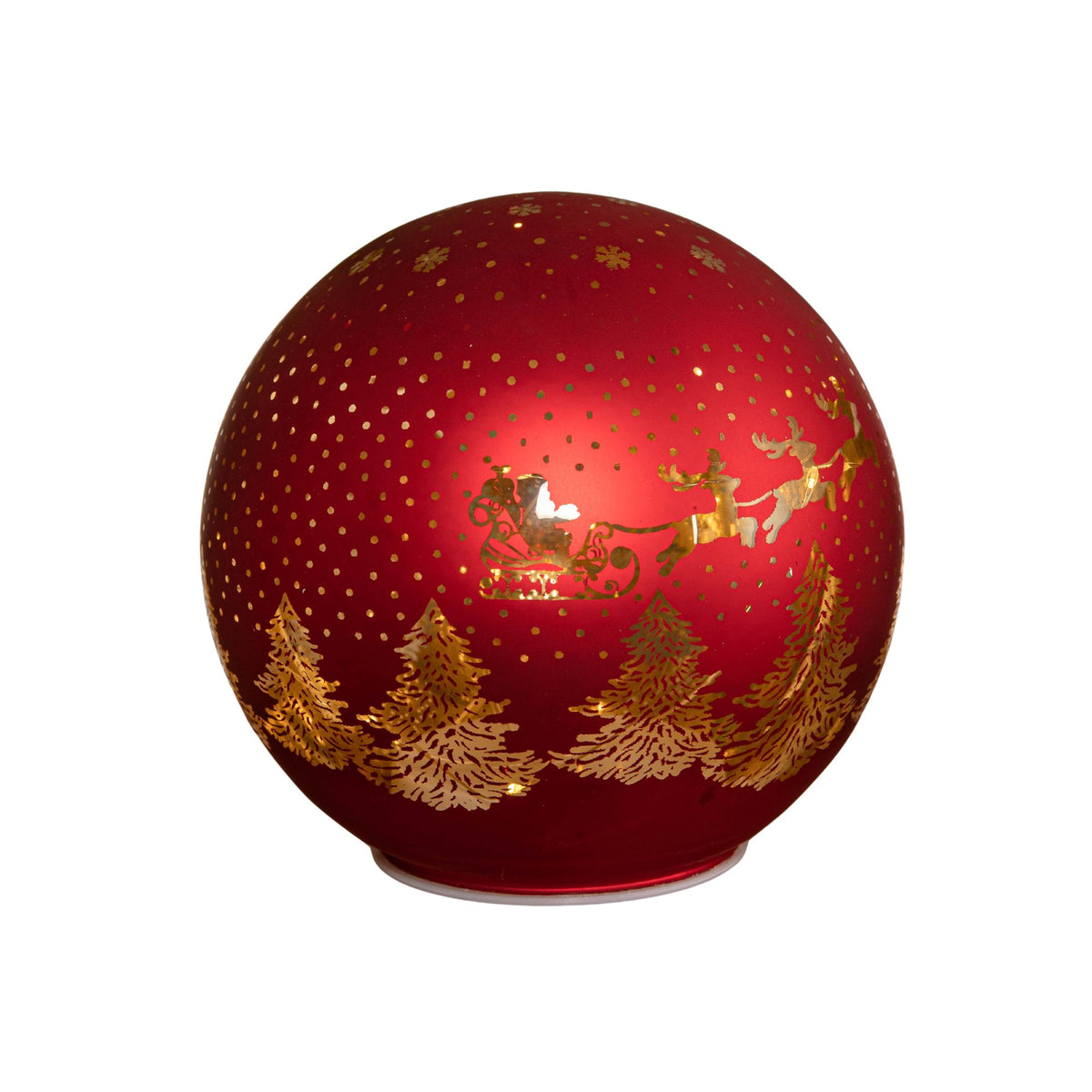 15cm Battery Operated Light up Santa Glass Ball in Red with Warm White LEDs