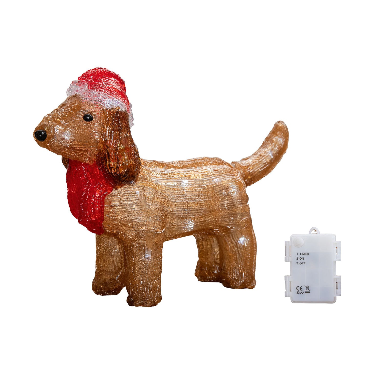 25cm Battery Operated Light up Christmas Ice Dachshund with 30 Cool White LEDs