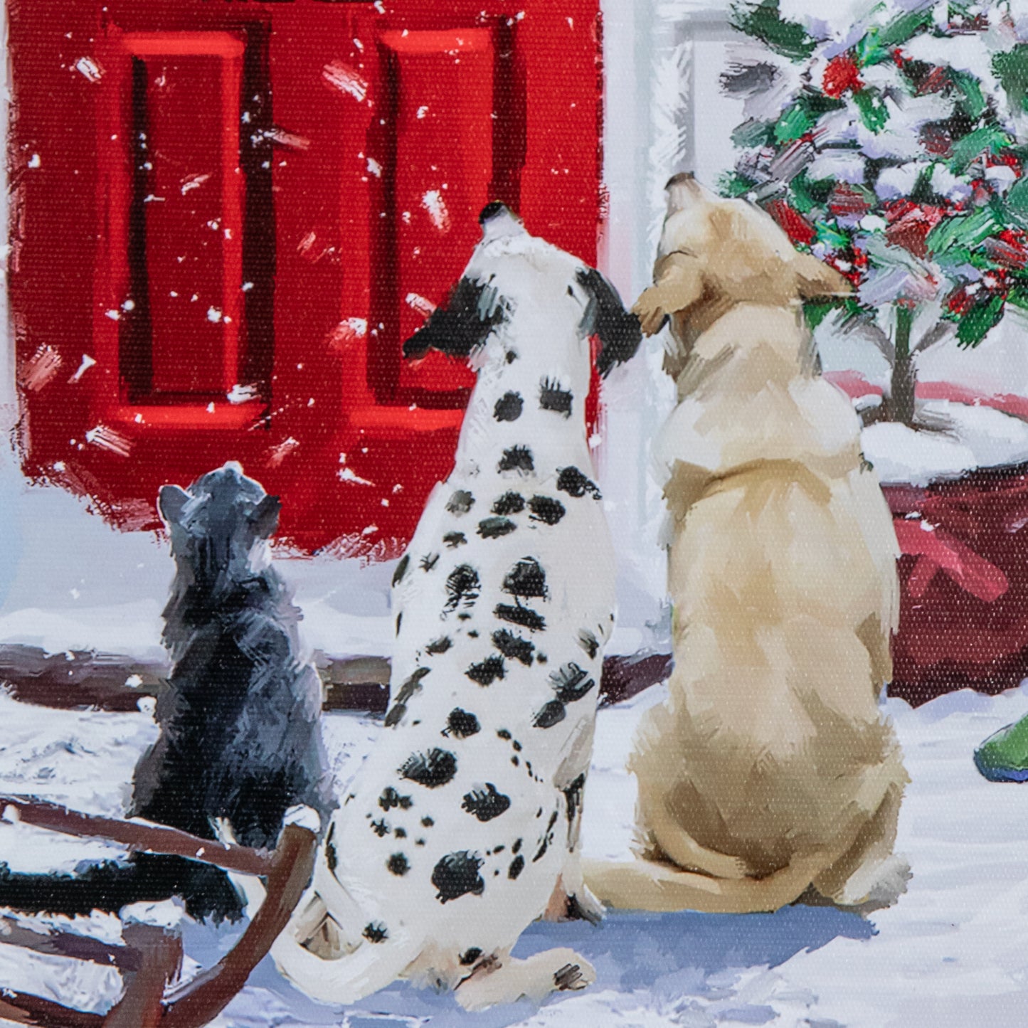 40 x 40cm Battery Operated Light up Framed Christmas Canvas with Red Door & Warm White LEDs