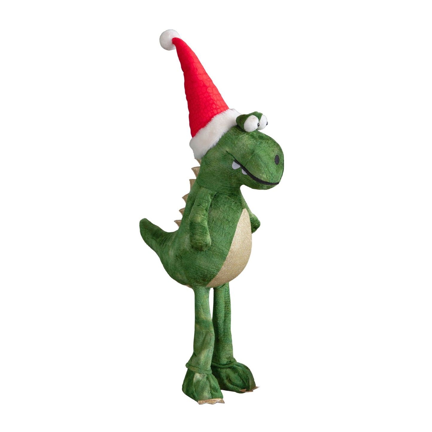 70cm Tall Green Plush Santa-Saurus Dino Standing Christmas Decoration with Santa Hat