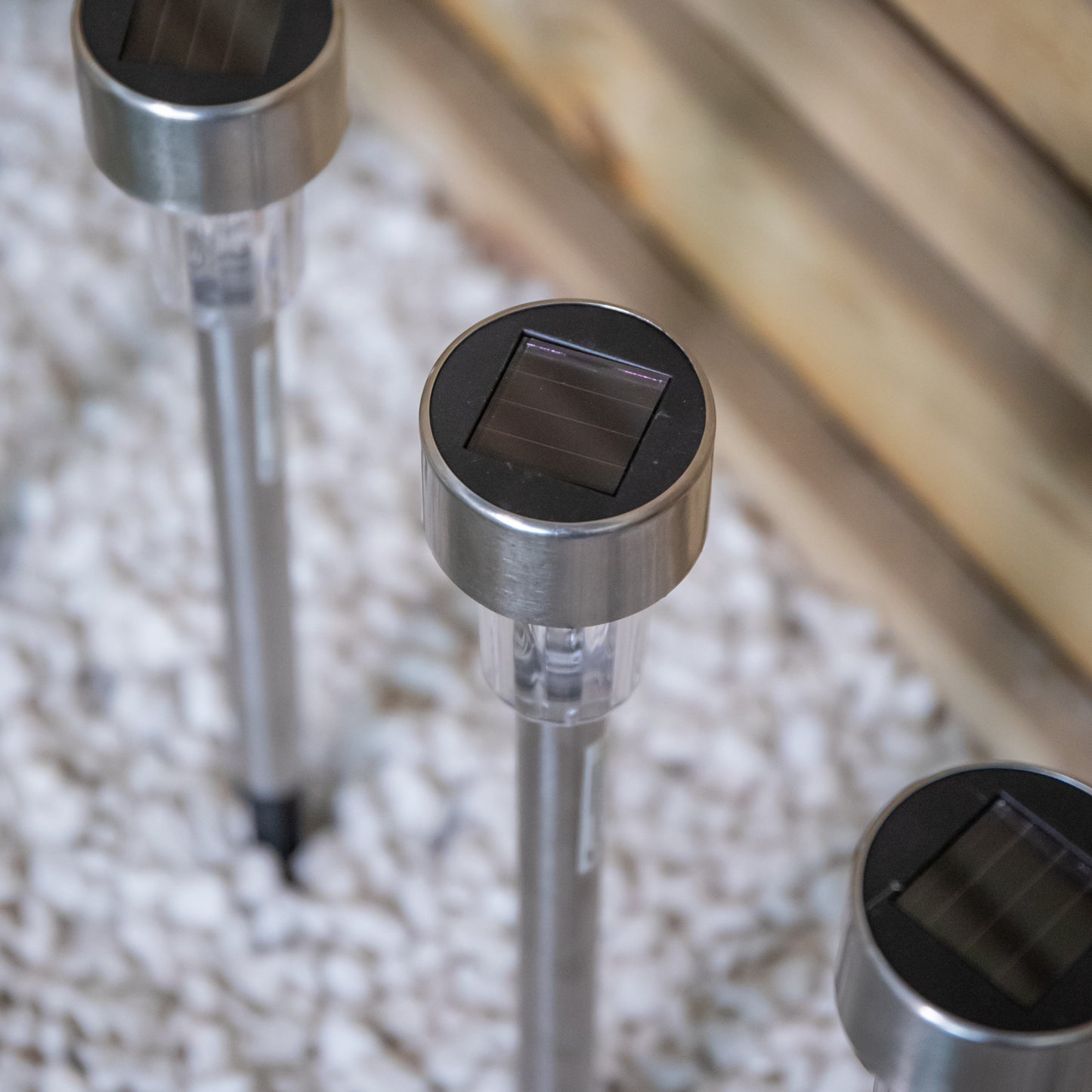 36cm 5 White LED Stainless Steel Solar Garden Path Lights
