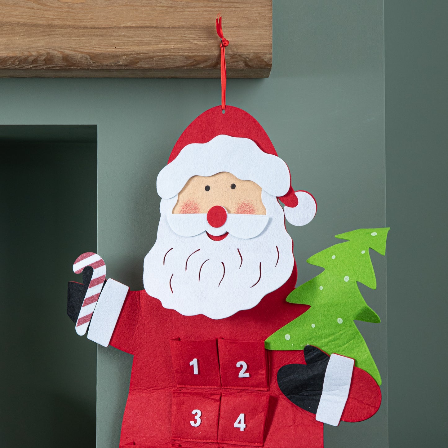 90cm Fabric Red and White Hanging Santa Advent Calendar Christmas Decoration