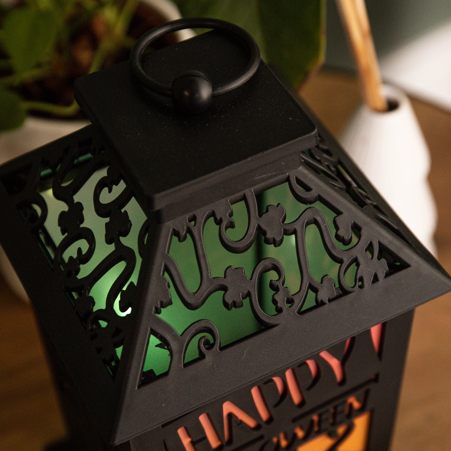 29cm Battery Operated Black Light up Happy Halloween Lantern Decoration with Multi-Coloured LEDs