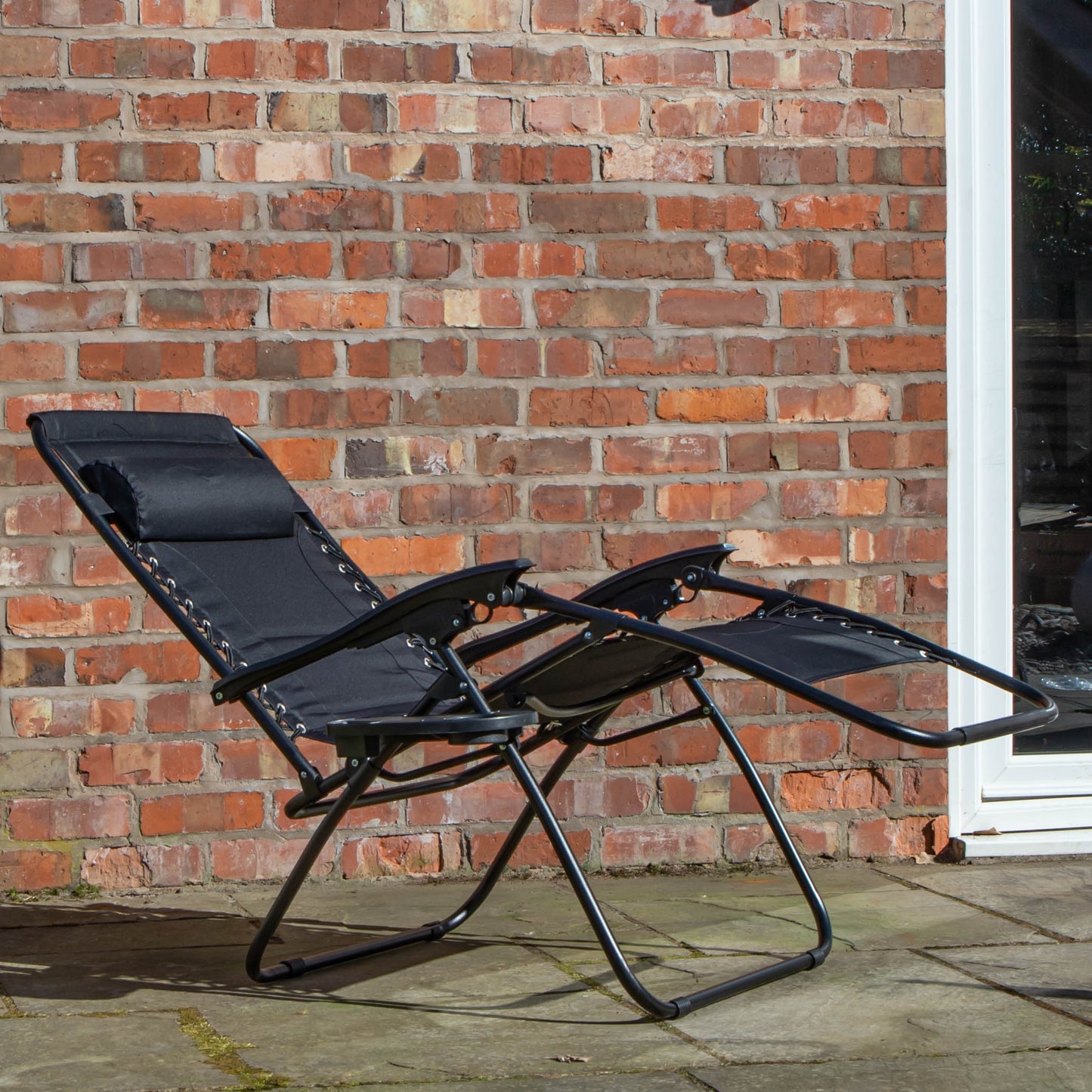 Set of 2 Luxury Padded Multi Position Zero Gravity Garden Relaxer Chair Lounger in All Black