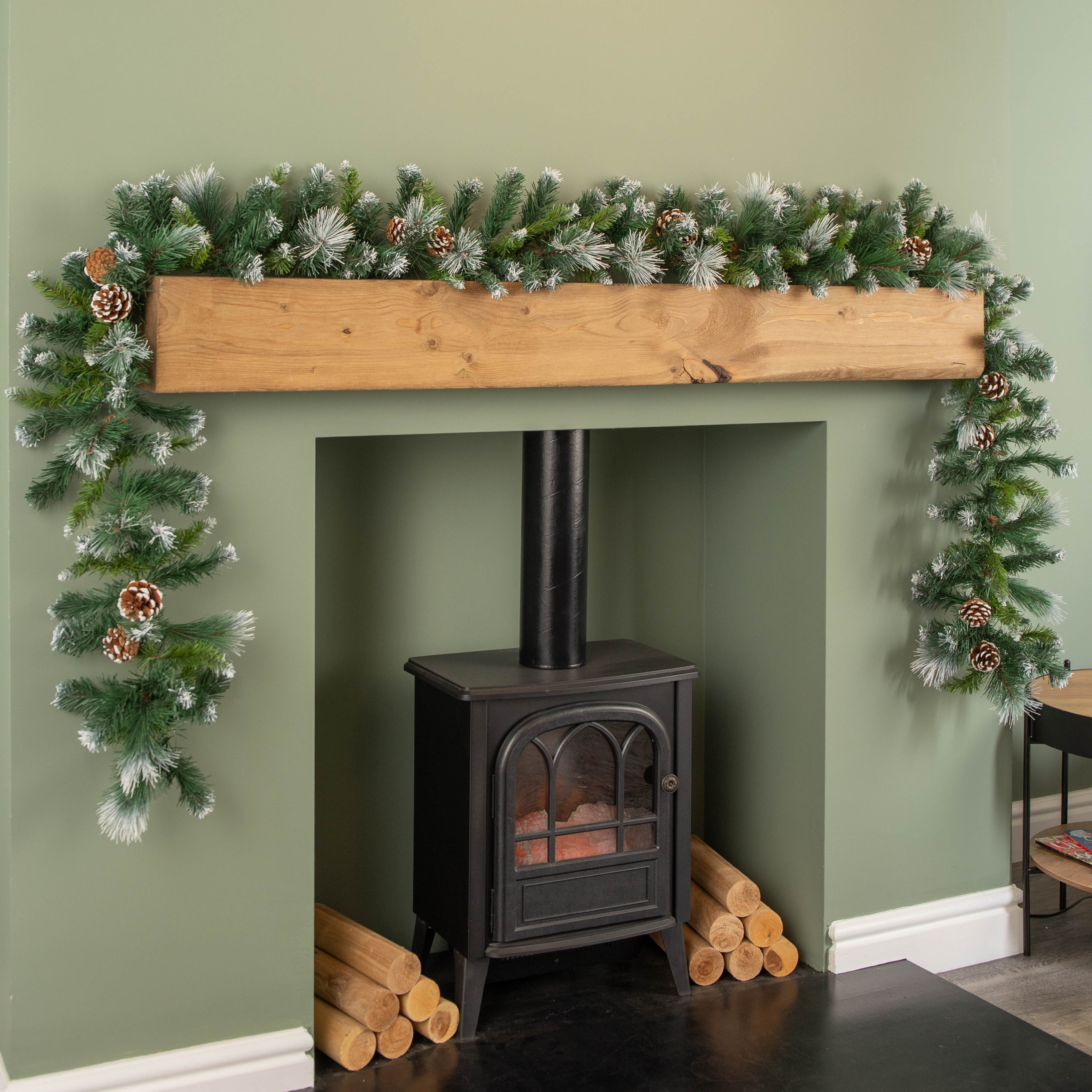 270cm x 25cm Frosted Glacier Christmas Garland Pine Cones