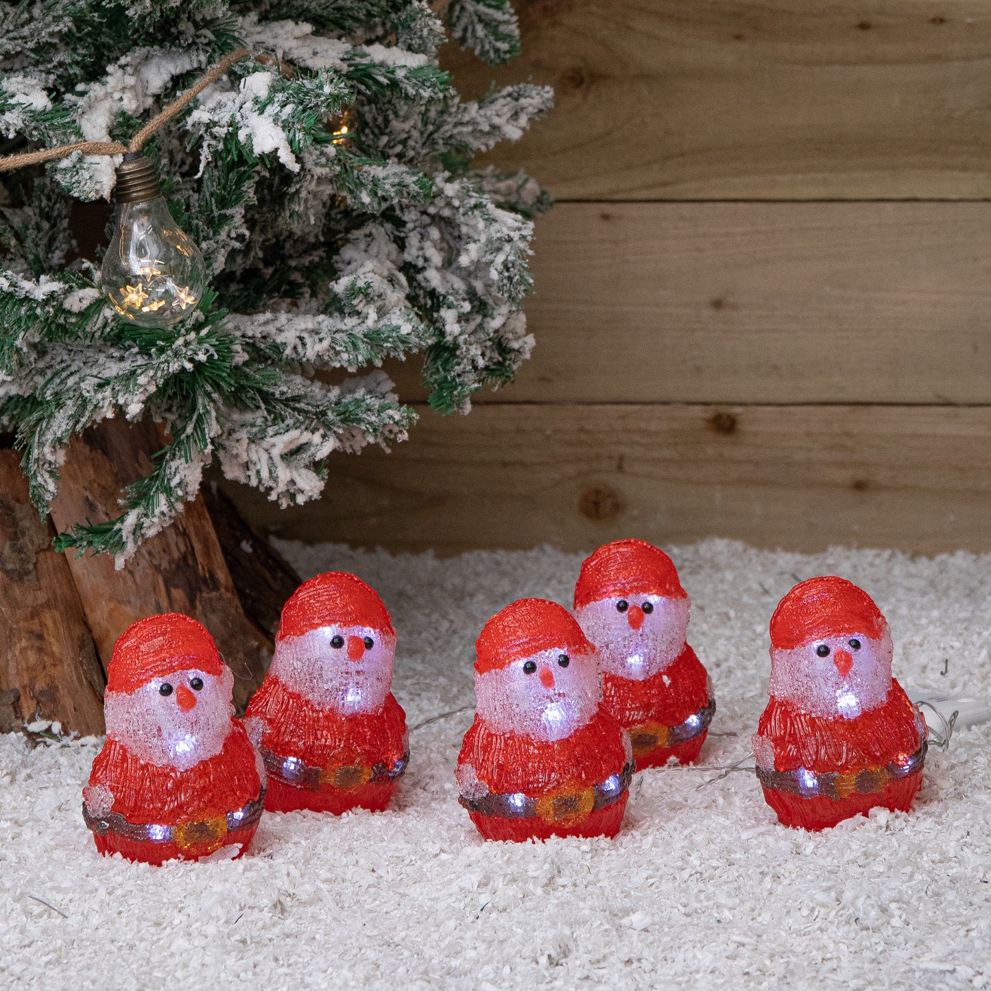 14cm Set of 5 Battery Operated Light up Christmas Santa Ornaments with 40 Cool White LEDs