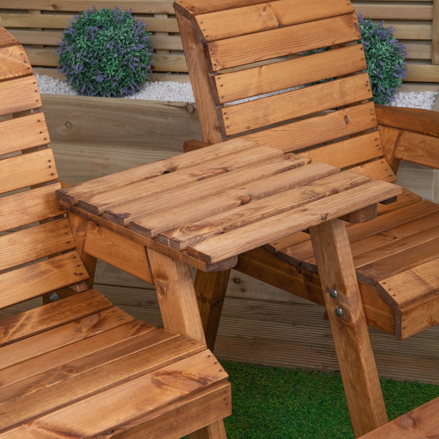 2 Seater Chunky Wooden Garden Furniture Set with Coffee Table
