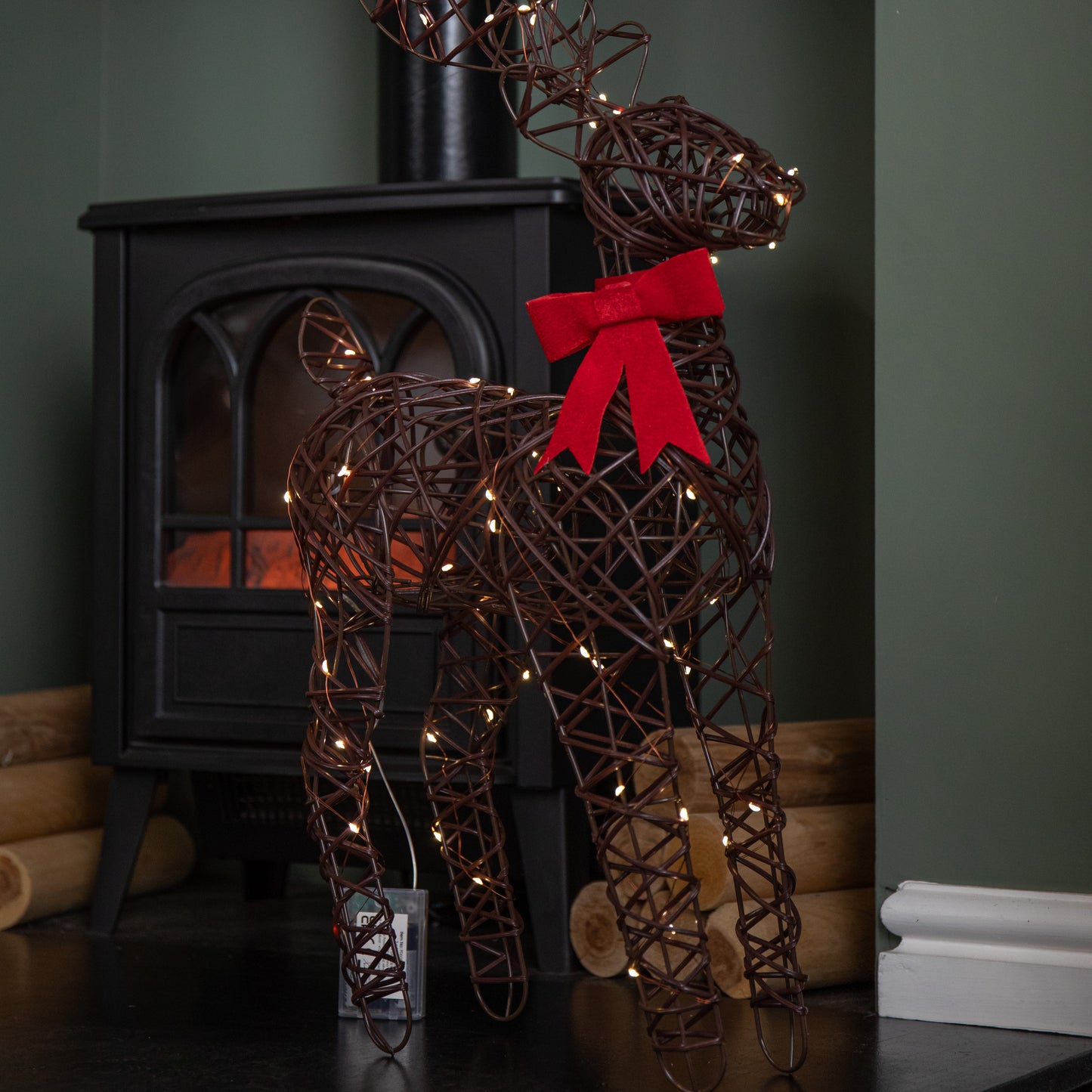 60cm Battery Operated Light up Christmas Reindeer with Red Bow & Warm White LEDs