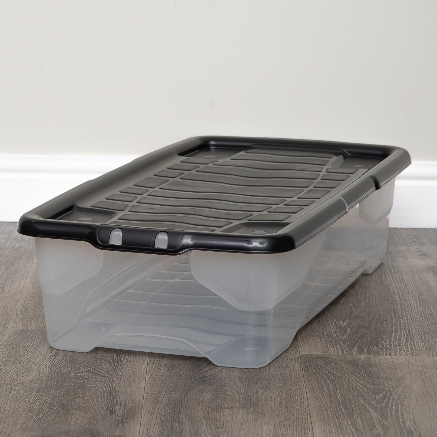 42 Under Bed Clear Stackable and Nestable Storage Box with Black Lid