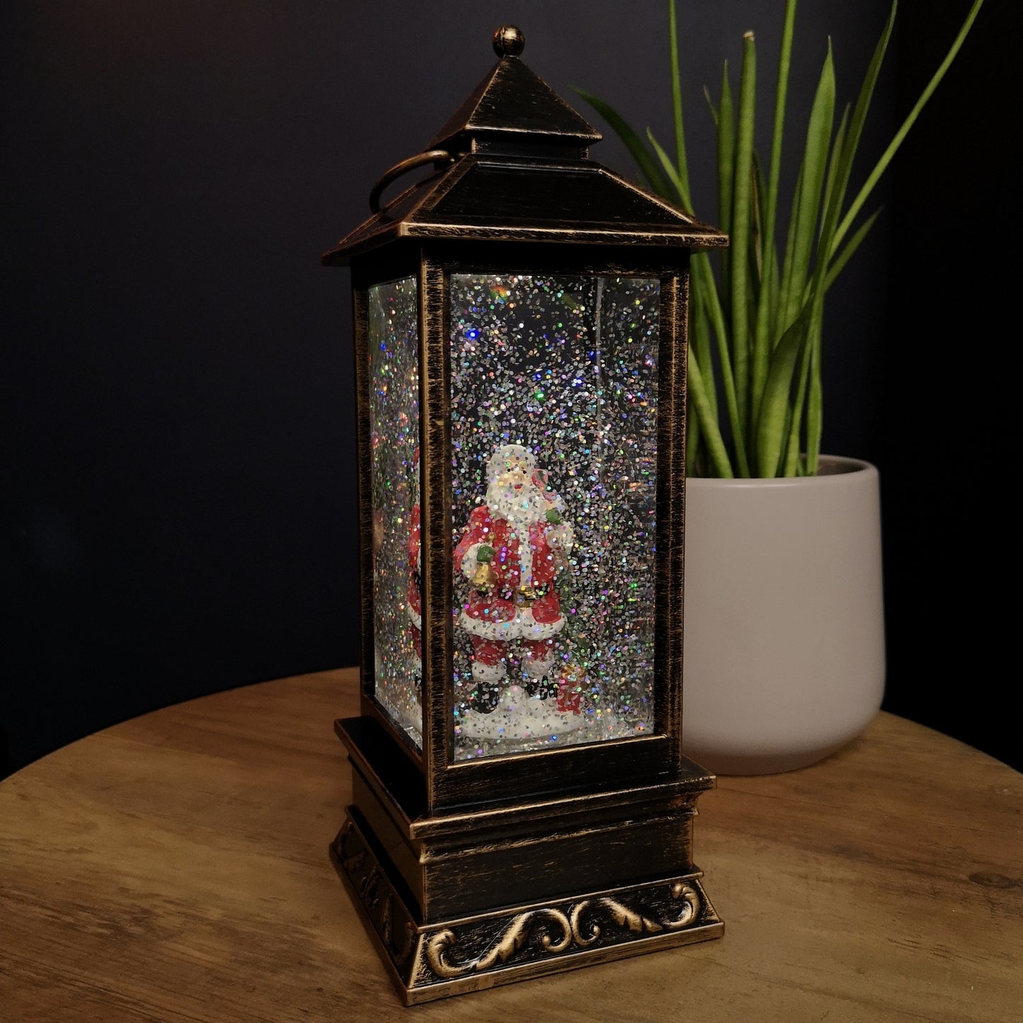 28cm Battery Operated Light up SnowSwirl Santa Christmas Lantern Decoration