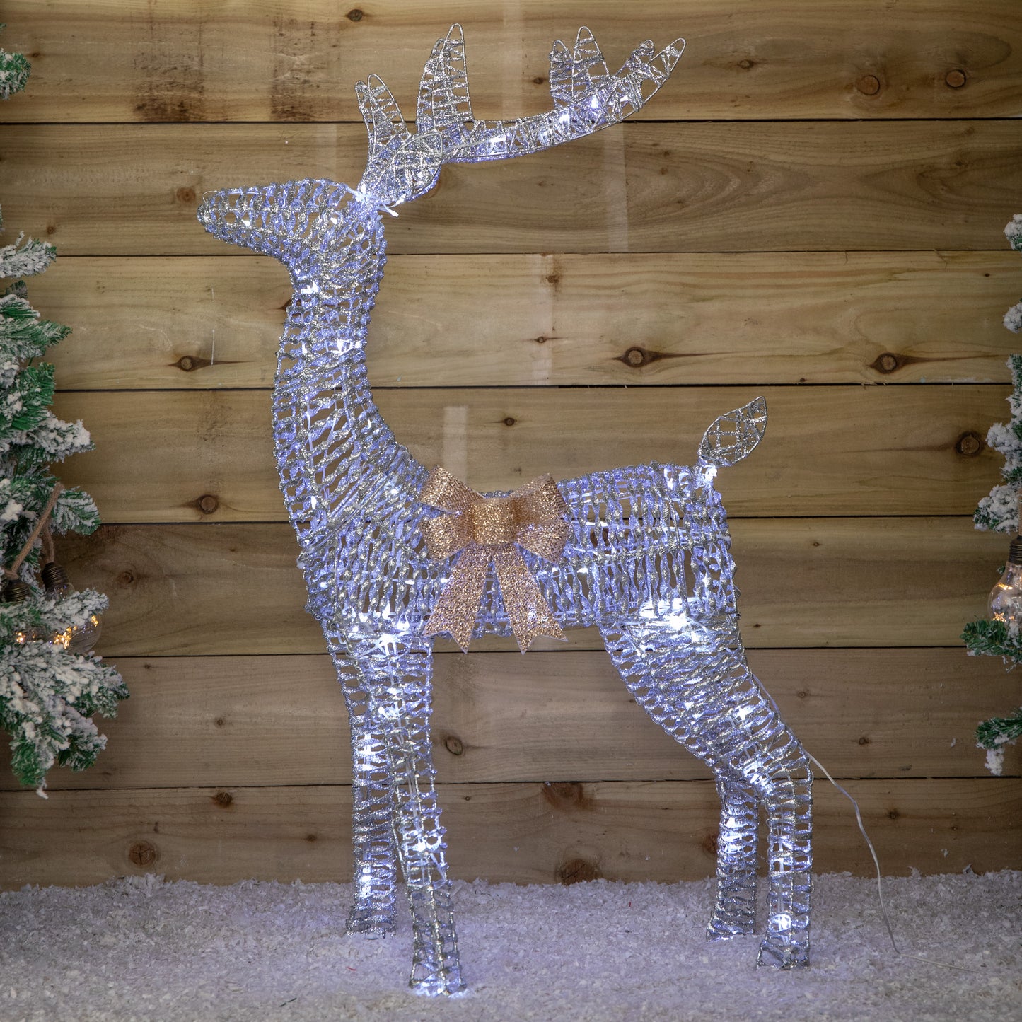 80cm Light up Silver Glitter Twist Christmas Reindeer with Cool White LEDs