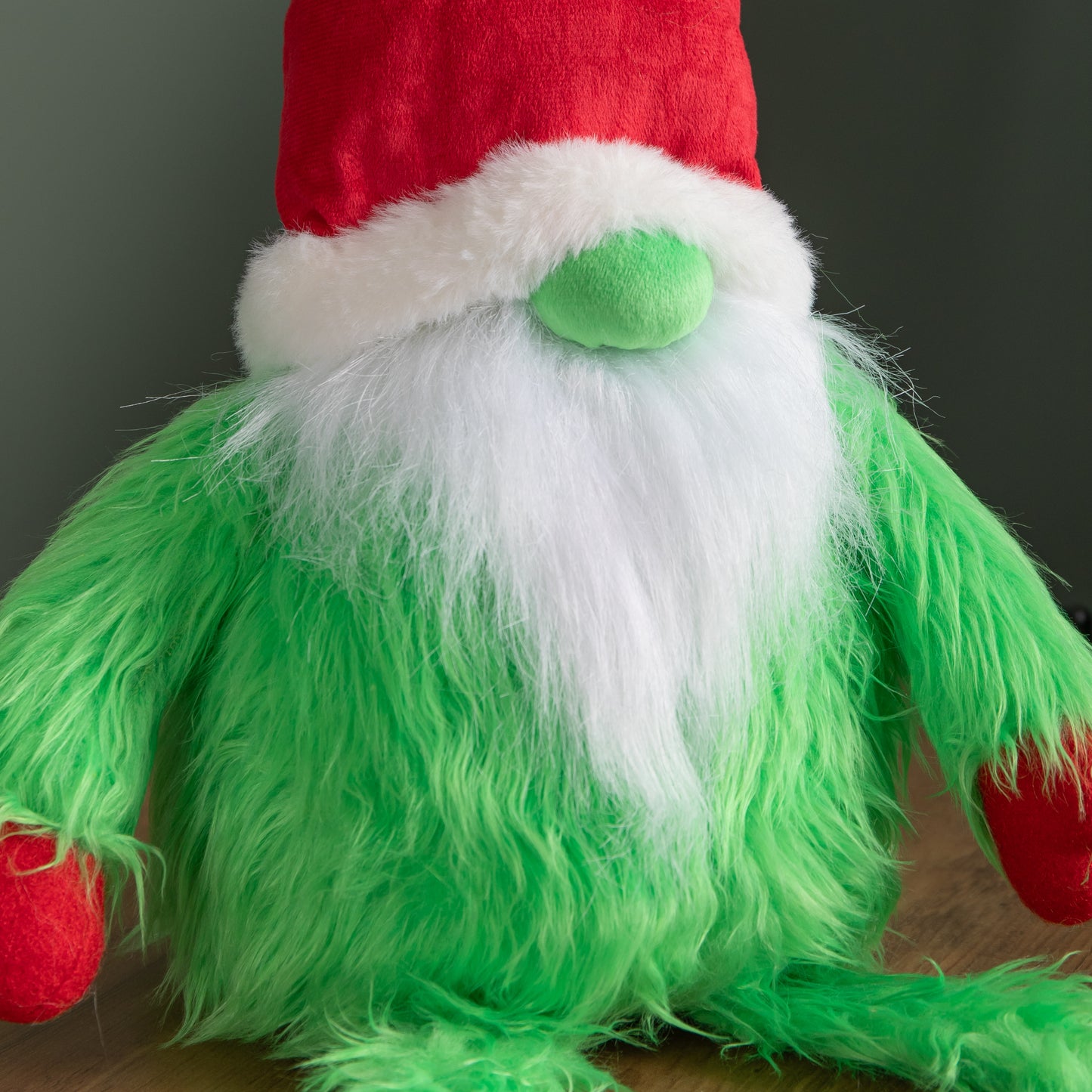 30cm Soft Green Fur Christmas Sitting Gronk Decoration with Dangly Legs