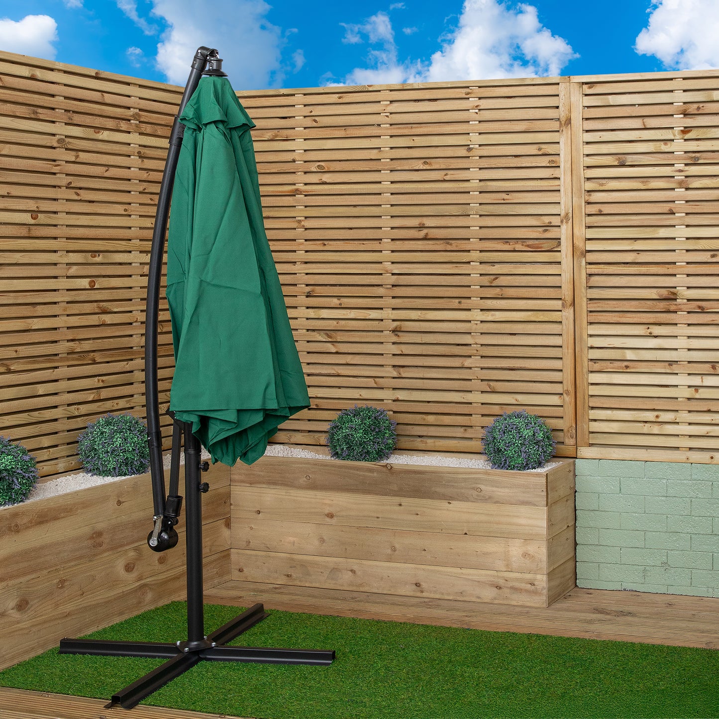 3m Hanging Banana Cantilever Garden Parasol with Cover in Green