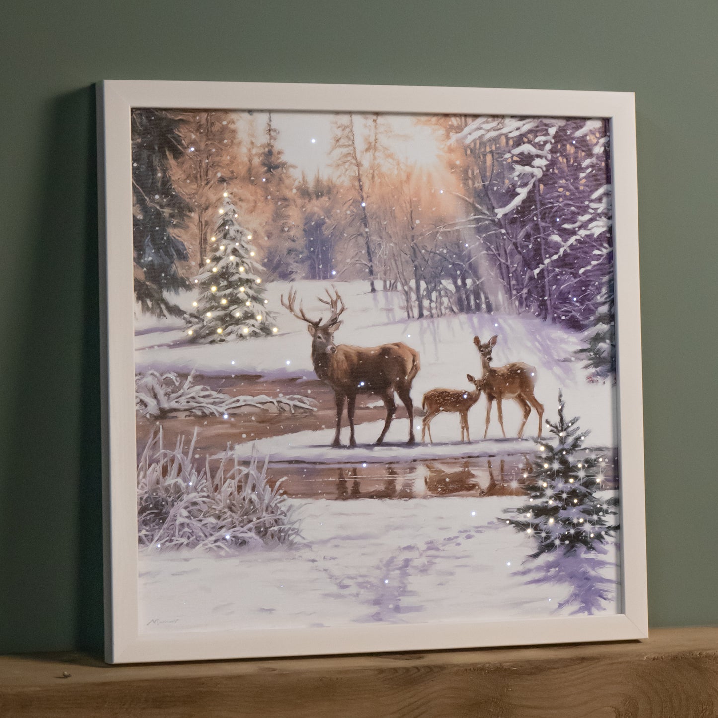 40cm Battery Operated Light up Family of Deers Christmas Canvas with LEDs