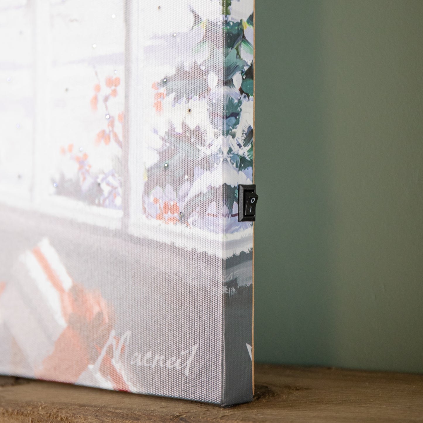 40cm x 30cm Battery Operated Light up Fibre Optic Christmas Dog & Robin Wall Art