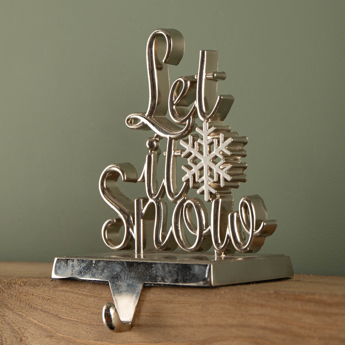 22cm Silver Christmas Stocking Hanger - Let it Snow