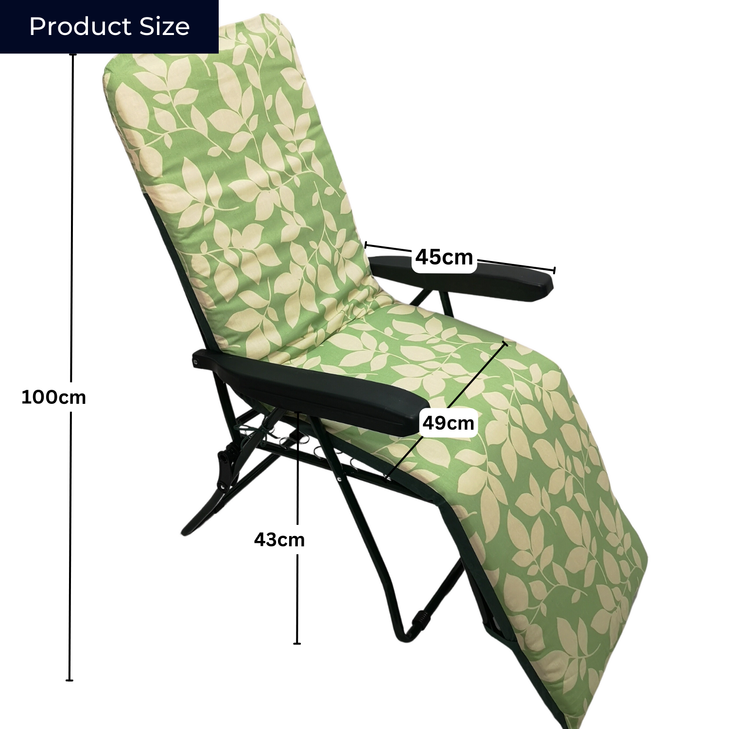 Padded Outdoor Garden Patio Recliner / Sun Lounger Green with Leaf Pattern